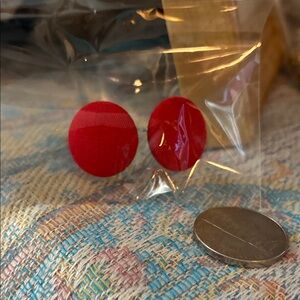 Vintage Red Button Earrings